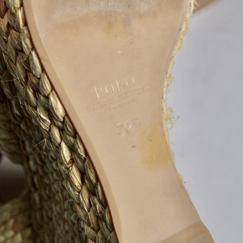 POLO Ralph Lauren Tan Woven Raffia Wicker Wedge Sandal Heels Spain Size 39.5 / 9 - Picture 8 of 8